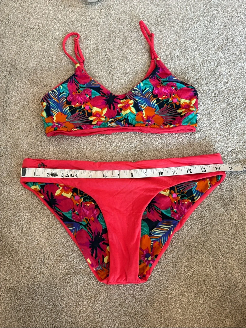 Mare Cheia Reversible Tropical Floral Bikini Set Coral Pink Women’s S/M Est